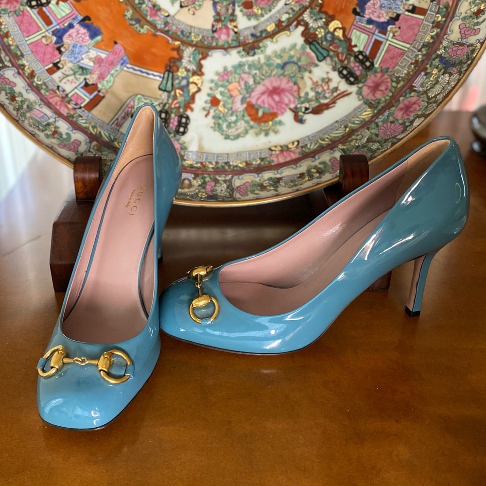 Gucci Teal Horsebit Pumps